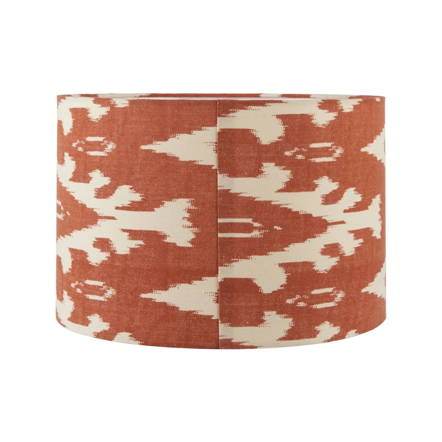 Neutral Matt White Textured Ceramic Table Lamp with 40cm Orange Cinnamon & White Tribal Ikat Cotton Drum Shade – Handcrafted Modern Bottle-Shaped Light 72x40x40cm | Click Style