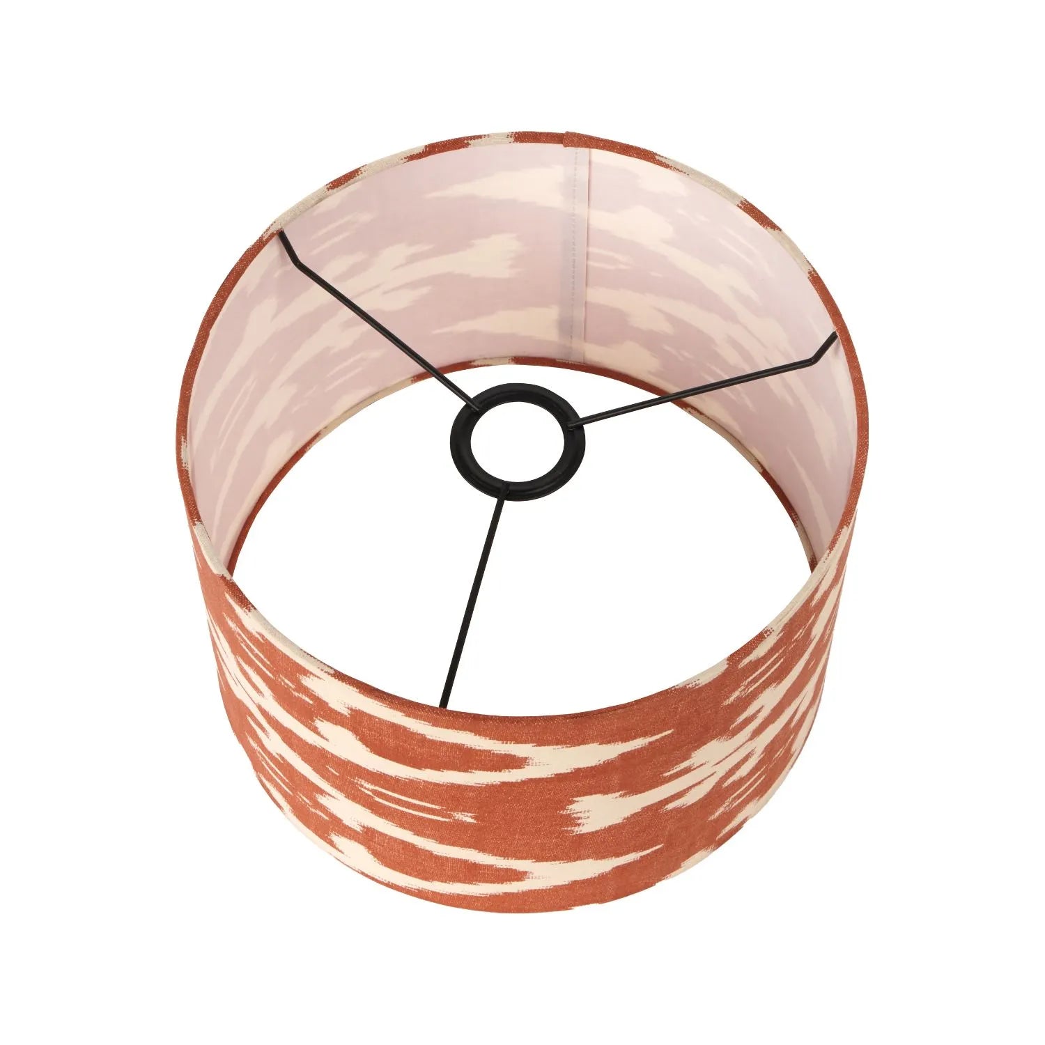 Neutral Matt White Textured Ceramic Table Lamp with 40cm Orange Cinnamon & White Tribal Ikat Cotton Drum Shade – Handcrafted Modern Bottle-Shaped Light 72x40x40cm | Click Style