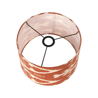 Neutral Matt White Textured Ceramic Table Lamp with 40cm Orange Cinnamon & White Tribal Ikat Cotton Drum Shade – Handcrafted Modern Bottle-Shaped Light 72x40x40cm | Click Style