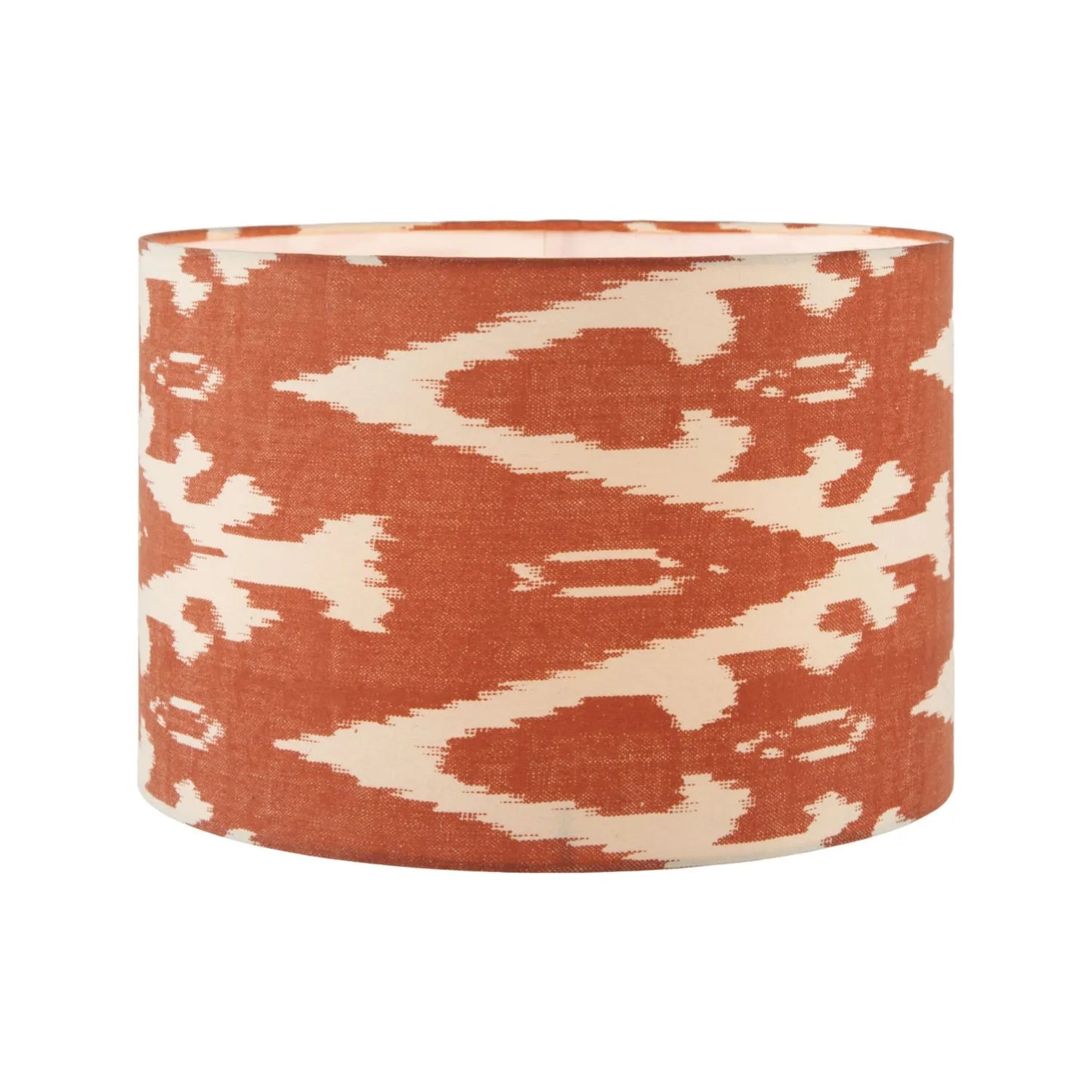 Neutral Matt White Textured Ceramic Table Lamp with 40cm Orange Cinnamon & White Tribal Ikat Cotton Drum Shade – Handcrafted Modern Bottle-Shaped Light 72x40x40cm | Click Style