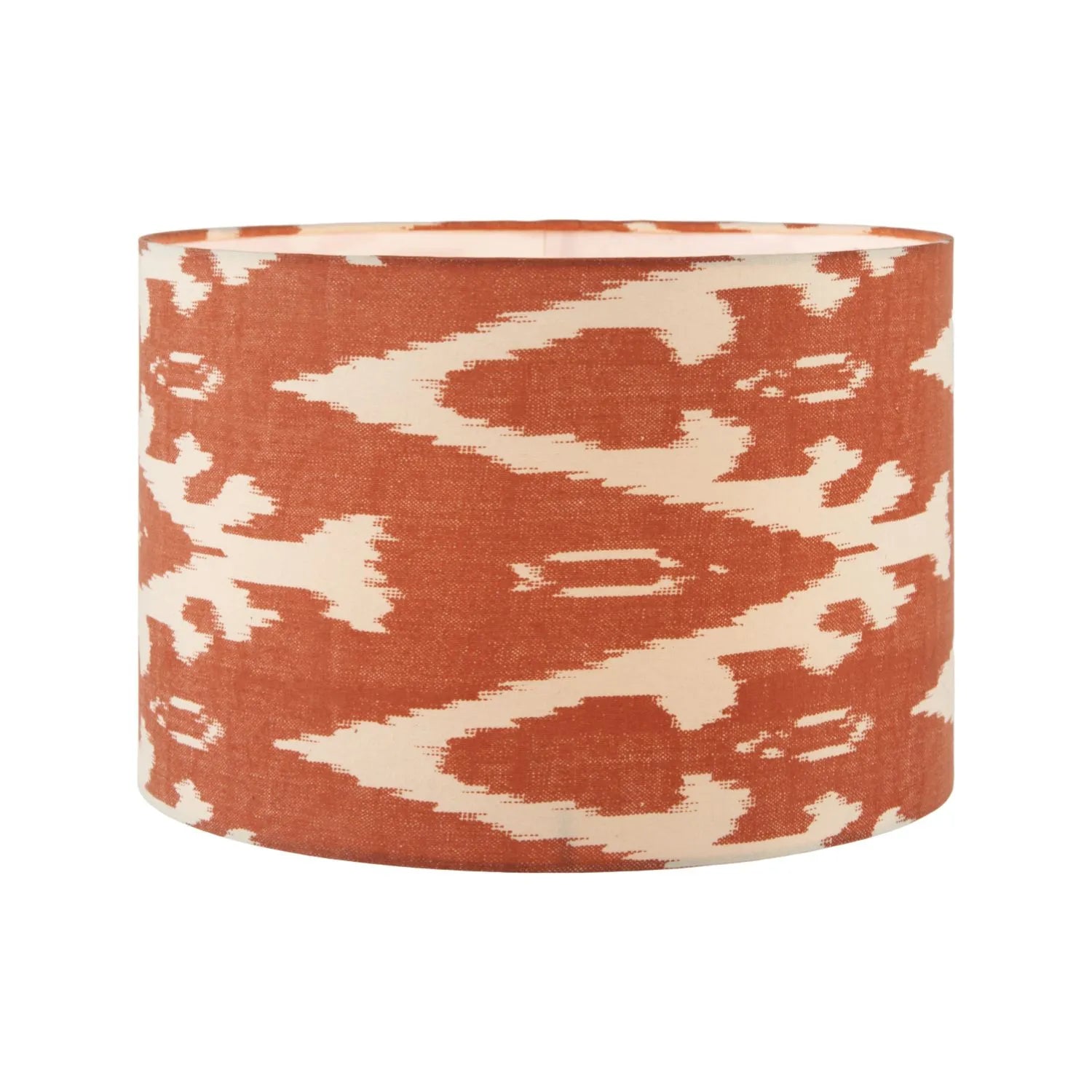 Neutral Matt White Textured Ceramic Table Lamp with 40cm Orange Cinnamon & White Tribal Ikat Cotton Drum Shade – Handcrafted Modern Bottle-Shaped Light 72x40x40cm | Click Style
