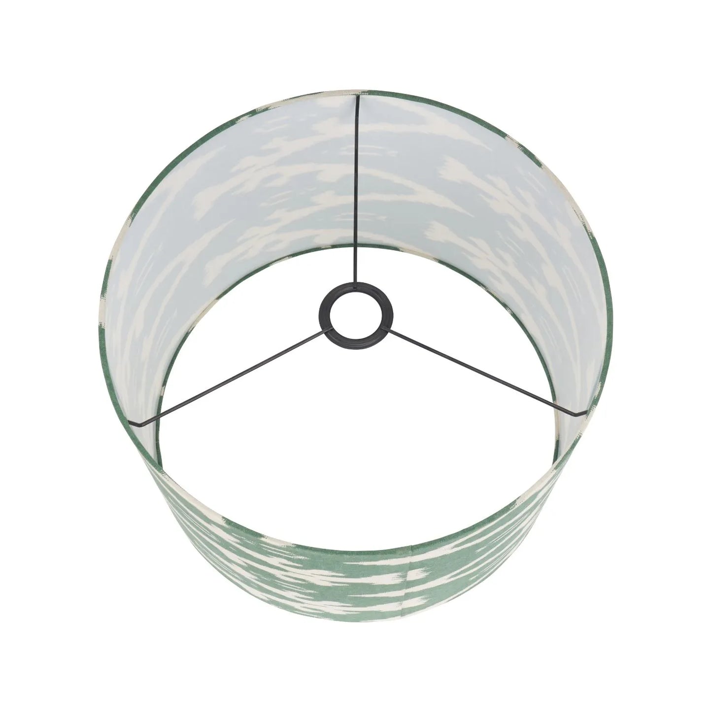 Neutral Matt White Textured Ceramic Table Lamp with 40cm Sage Green & White Tribal Ikat Cotton Drum Shade – Handcrafted Modern Bottle-Shaped Light 72x40x40cm | Click Style