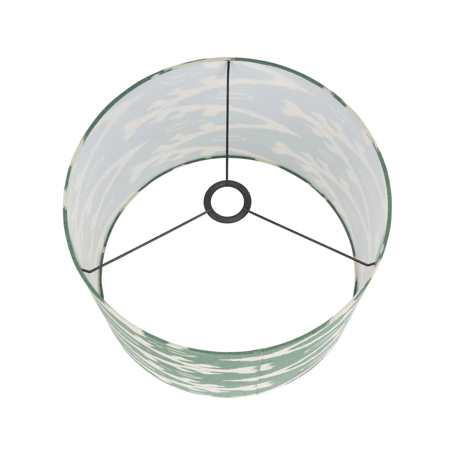 Neutral Matt White Textured Ceramic Table Lamp with 40cm Sage Green & White Tribal Ikat Cotton Drum Shade – Handcrafted Modern Bottle-Shaped Light 72x40x40cm | Click Style