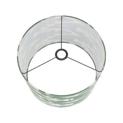 Neutral Matt White Textured Ceramic Table Lamp with 40cm Sage Green & White Tribal Ikat Cotton Drum Shade – Handcrafted Modern Bottle-Shaped Light 72x40x40cm | Click Style