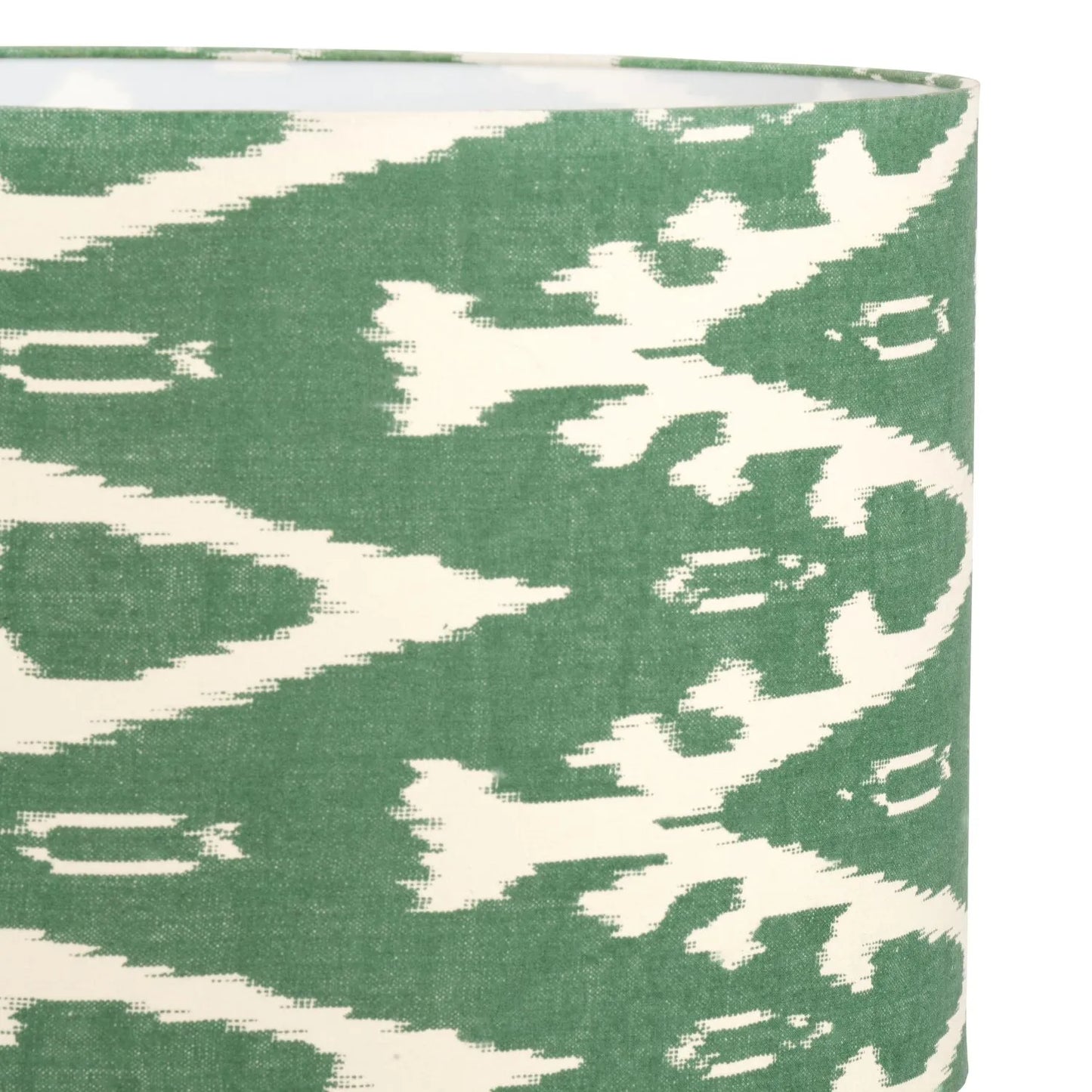 Neutral Matt White Textured Ceramic Table Lamp with 40cm Sage Green & White Tribal Ikat Cotton Drum Shade – Handcrafted Modern Bottle-Shaped Light 72x40x40cm | Click Style