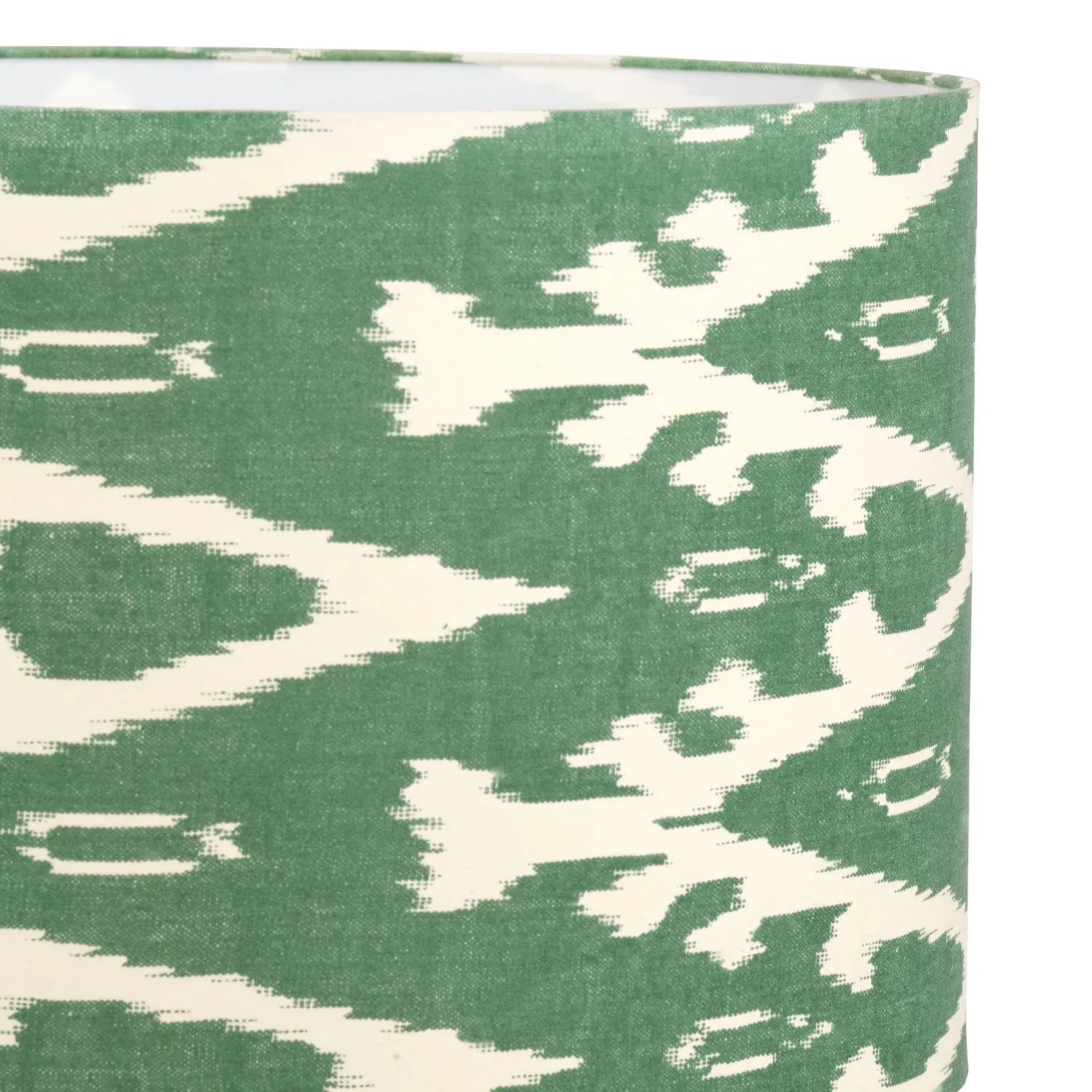 Neutral Matt White Textured Ceramic Table Lamp with 40cm Sage Green & White Tribal Ikat Cotton Drum Shade – Handcrafted Modern Bottle-Shaped Light 72x40x40cm | Click Style