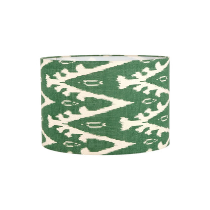 Neutral Matt White Textured Ceramic Table Lamp with 40cm Sage Green & White Tribal Ikat Cotton Drum Shade – Handcrafted Modern Bottle-Shaped Light 72x40x40cm | Click Style