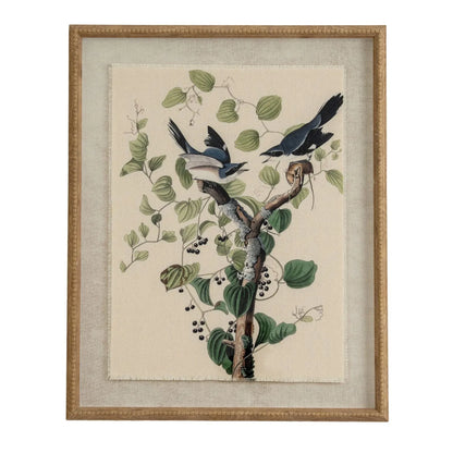 Neutral Ornithological Great Grey Shrike Bird Print with Linen Background – Beaded Wooden Frame Framed Wall Art 40x50x2cm | Click Style