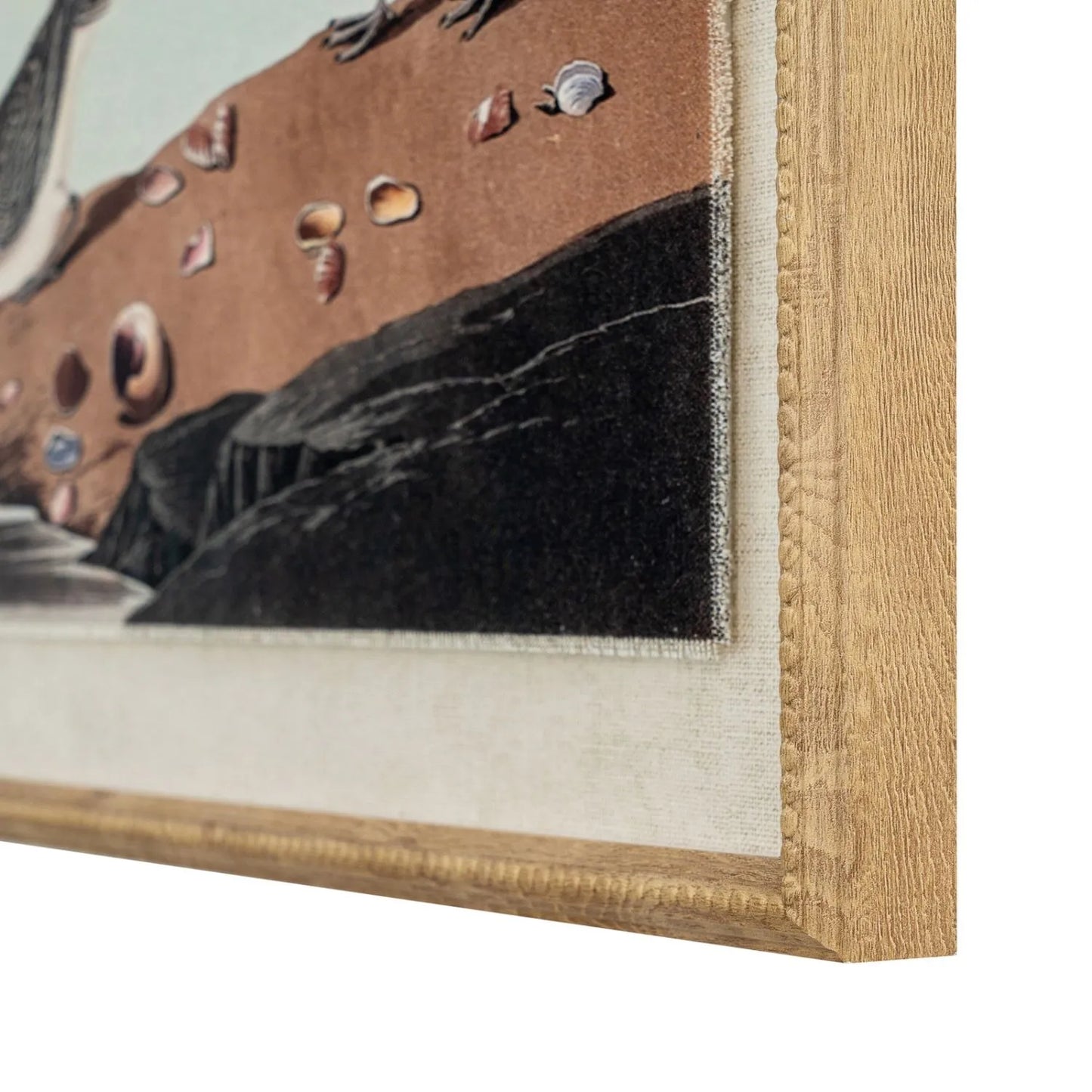 Neutral Ornithological Little Stint Bird Print with Linen Background – Beaded Wooden Frame Framed Wall Art 62x45x2cm | Click Style