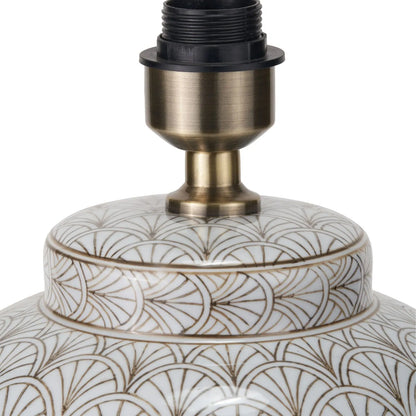 Neutral White Art Deco Scallop Fan Ceramic Table Lamp Base with Antique Brass Fitting – Rounded Urn-Shaped Decorative Lamp 32x23x23cm | Click Style
