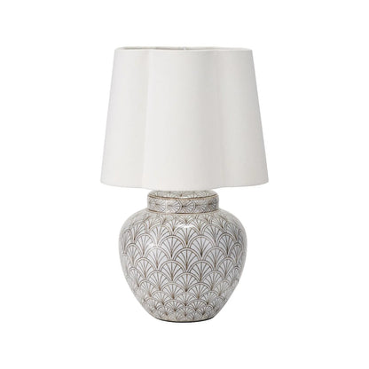 Neutral White Art Deco Scallop Fan Ceramic Table Lamp Base with Antique Brass Fitting – Rounded Urn-Shaped Decorative Lamp 32x23x23cm | Click Style