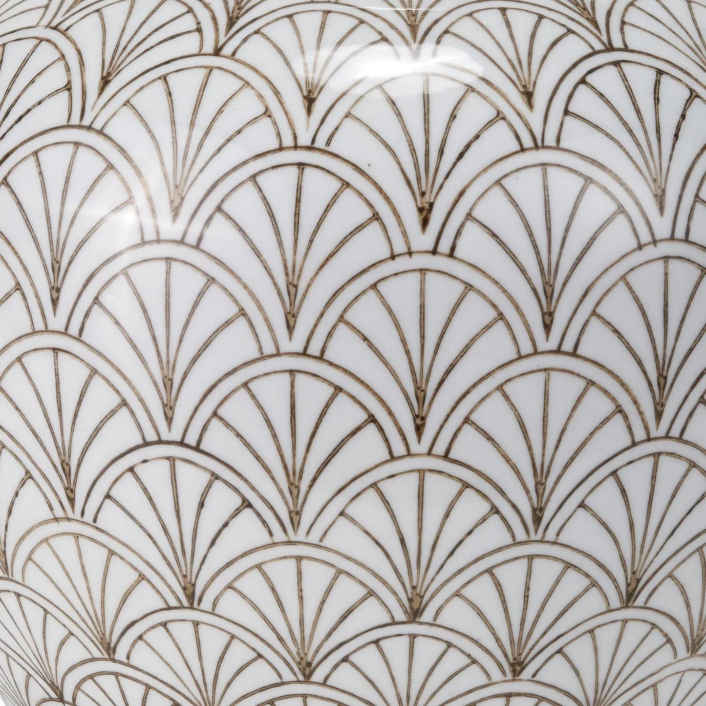 Neutral White Art Deco Scallop Fan Ceramic Table Lamp with Natural Beige Hopsack Empire Tapered Shade – Decorative Sculpted Lighting 46x45x45cm | Click Style