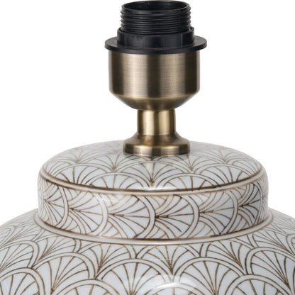 Neutral White Art Deco Scallop Fan Ceramic Table Lamp with White Handloom Cotton Scalloped Tapered Shade – Decorative Sculpted Lighting 51x35x35cm | Click Style