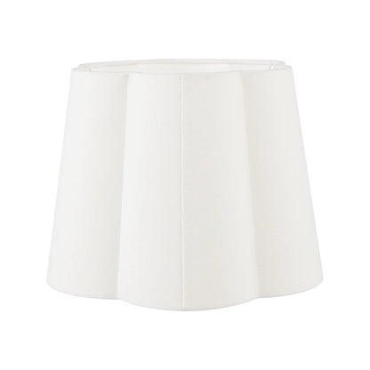 Neutral White Art Deco Scallop Fan Ceramic Table Lamp with White Handloom Cotton Scalloped Tapered Shade – Decorative Sculpted Lighting 51x35x35cm | Click Style