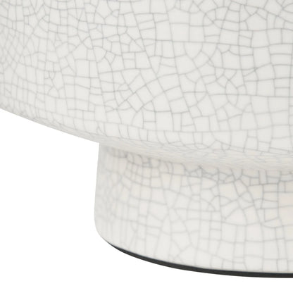 Neutral White Crackle-Effect Ceramic Table Lamp with White Linen Drum Shade – Sculptural Stoneware Table Light 38x28x28cm | Click Style