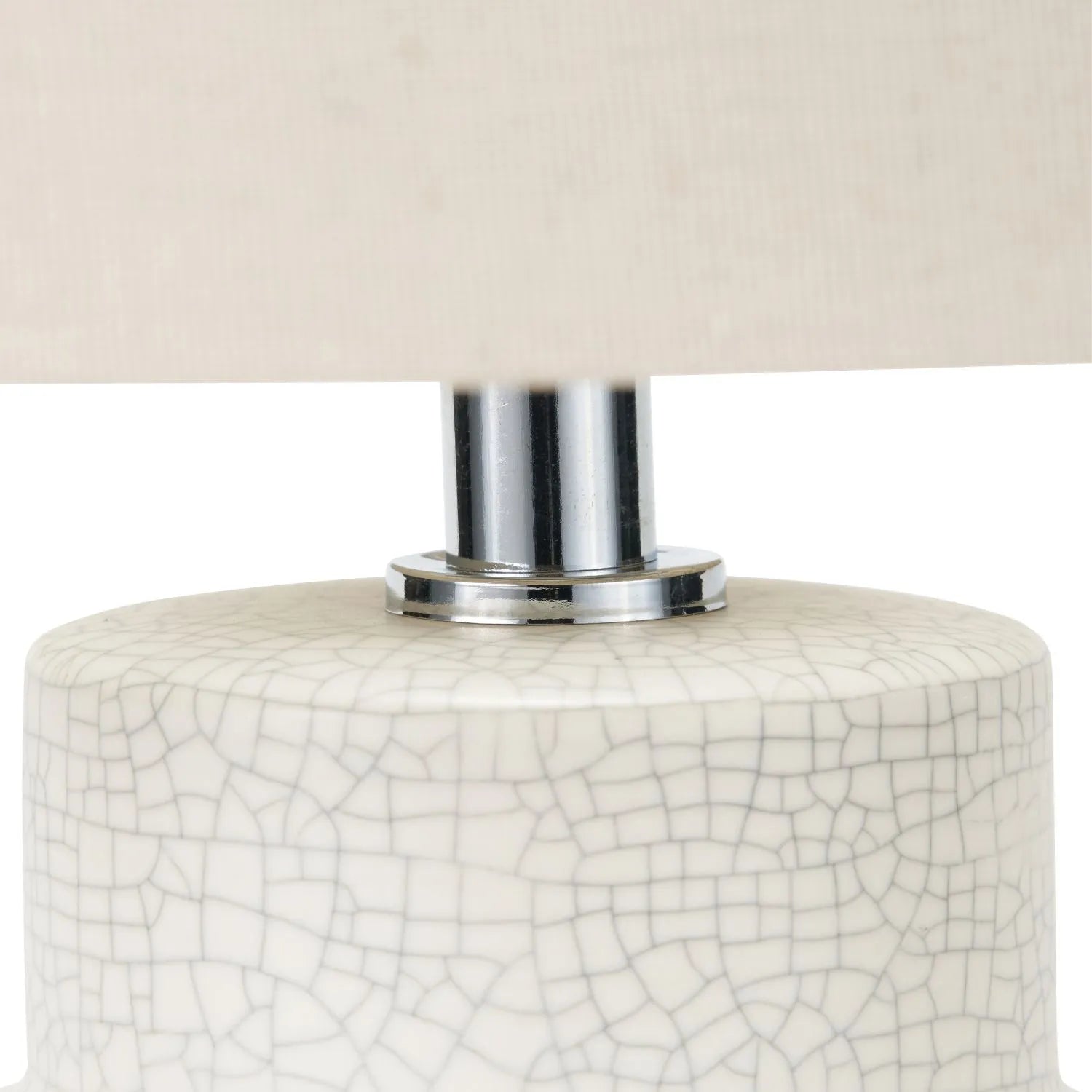 Neutral White Crackle-Effect Ceramic Table Lamp with White Linen Drum Shade – Sculptural Stoneware Table Light 38x28x28cm | Click Style
