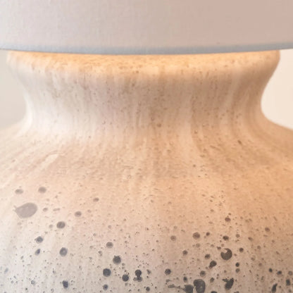 Neutral White & Grey Flecked Ceramic Table Lamp with White Tapered Cotton Shade – Distressed Stoneware-Effect Table Light 54x36x36cm | Click Style
