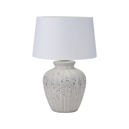 Neutral White & Grey Flecked Ceramic Table Lamp with White Tapered Cotton Shade – Distressed Stoneware-Effect Table Light 54x36x36cm | Click Style