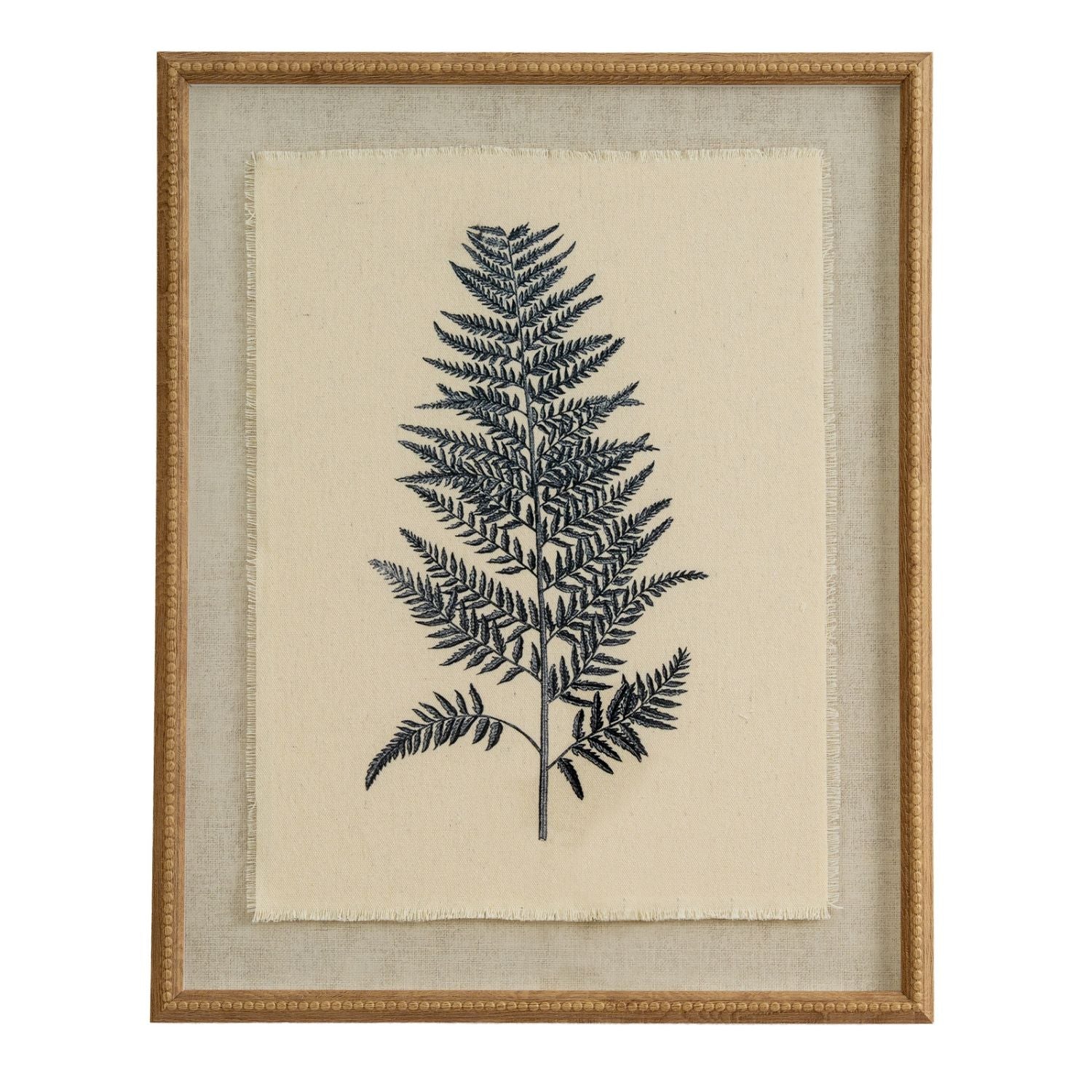 Neutral Botanical Black Beech Fern Frond Print Framed Wall Art with Beaded Wooden Frame 40x50x2cm | Click Style