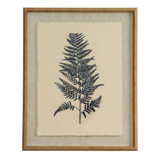 Neutral Botanical Black Beech Fern Frond Print Framed Wall Art with Beaded Wooden Frame 40x50x2cm | Click Style