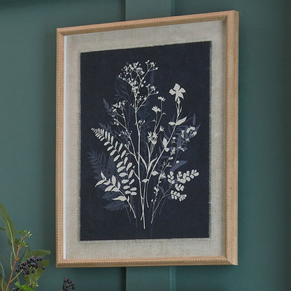 Neutral Botanical Black & White Wildflower & Foliage Silhouette Print with Beaded Wooden Frame – Framed Wall Art 40x50x2cm | Click Style