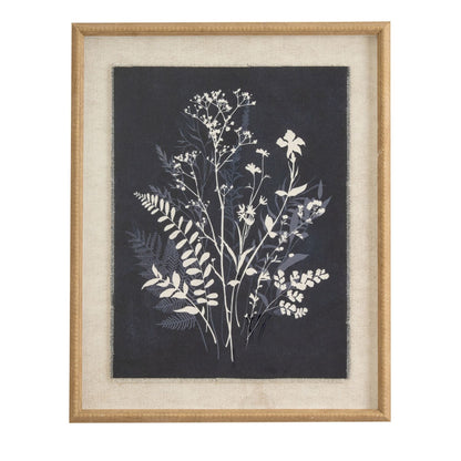 Neutral Botanical Black & White Wildflower & Foliage Silhouette Print with Beaded Wooden Frame – Framed Wall Art 40x50x2cm | Click Style