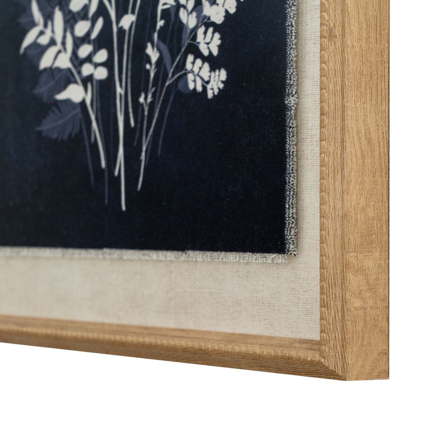 Neutral Botanical Black & White Wildflower & Foliage Silhouette Print with Beaded Wooden Frame – Framed Wall Art 40x50x2cm | Click Style