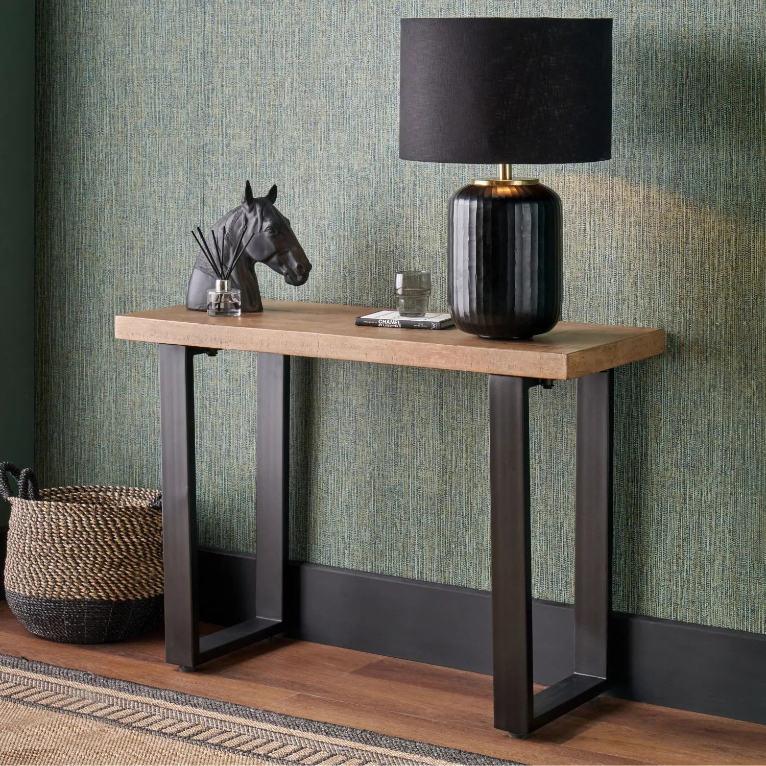 Oak-Toned Mango Wood Console Table with Black Metal Frame – Modern Industrial Hallway Table 108x76x41cm | Click Style