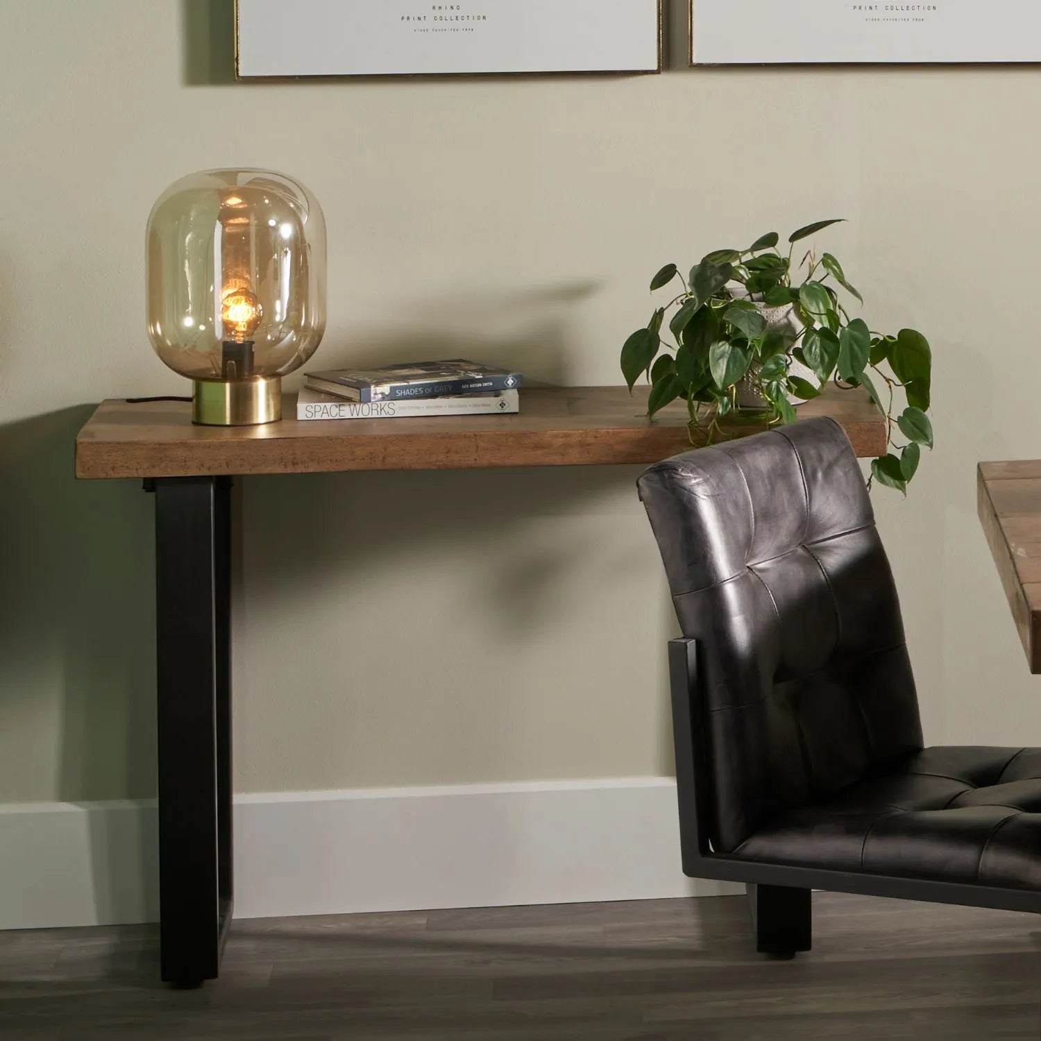 Oak-Toned Mango Wood Console Table with Black Metal Frame – Modern Industrial Hallway Table 108x76x41cm | Click Style