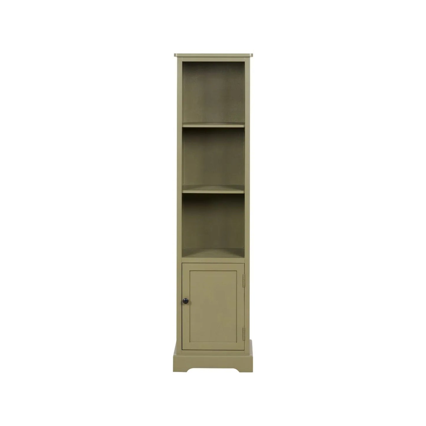 Olive Green Pine Wood 1 Door 3 Shelf Display Storage Unit with Matt Black Door Knob front view 153x38x30cm | Click Style