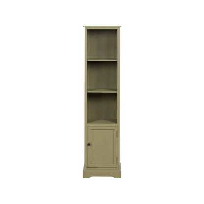 Olive Green Pine Wood 1 Door 3 Shelf Display Storage Unit with Matt Black Door Knob front view 153x38x30cm | Click Style