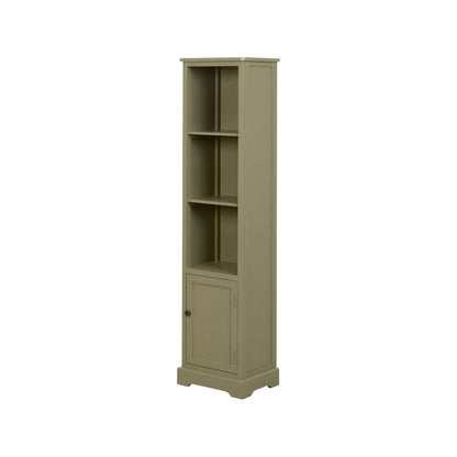 Olive Green Pine Wood 1 Door 3 Shelf Display Storage Unit with Matt Black Door Knob angled left view 153x38x30cm | Click Style