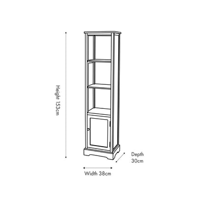 Olive Green Pine Wood 1 Door 3 Shelf Display Storage Unit with Matt Black Door Knob dimensions diagram 153x38x30cm | Click Style