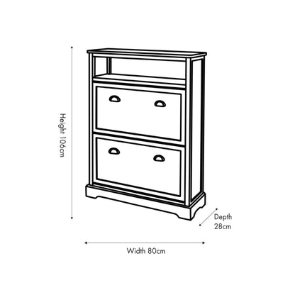 Olive Green Pine Wood 2 Drawer Shoe Storage Unit with Matt Black Cup Handles dimensions diagram 106x80x28cm | Click Style