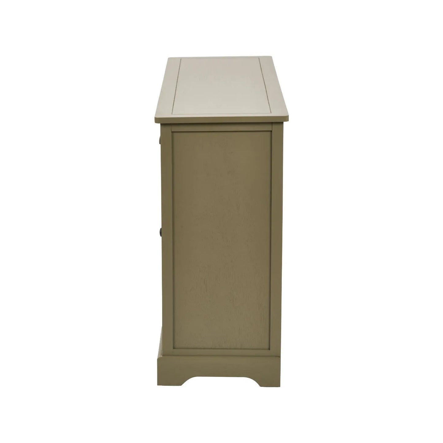 Olive Green Pine Wood 3 Door 3 Drawer Sideboard with Matt Black Cup Handles side view 75x120x35cm | Click Style