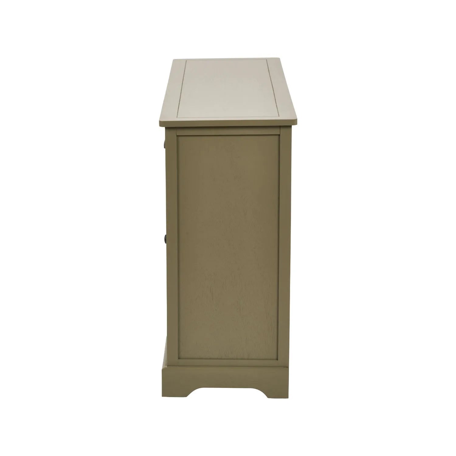Olive Green Pine Wood 3 Door 3 Drawer Sideboard with Matt Black Cup Handles side view 75x120x35cm | Click Style