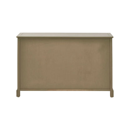 Olive Green Pine Wood 3 Door 3 Drawer Sideboard with Matt Black Cup Handles back view 75x120x35cm | Click Style