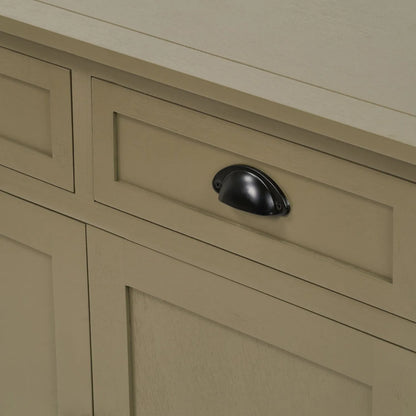 Olive Green Pine Wood 3 Door 3 Drawer Sideboard with Matt Black Cup Handles close up of second drawer front with cup handle 75x120x35cm | Click Style