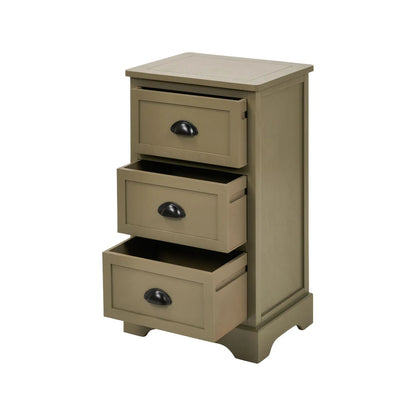 Olive Green Pine Wood 3 Drawer Chest of Drawers with Matt Black Cup Handles Angled Front View with All Three Drawers Open | Click Style