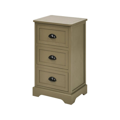 Olive Green Pine Wood 3 Drawer Chest of Drawers with Matt Black Cup Handles Angled Front View | Click Style