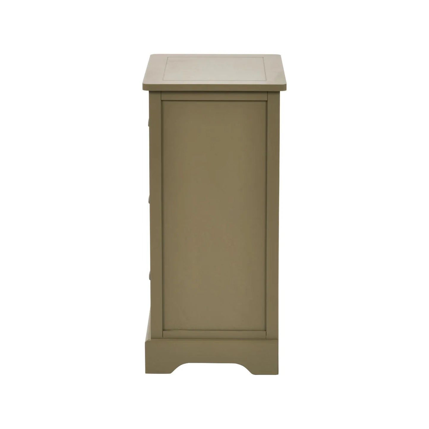 Olive Green Pine Wood 3 Drawer Chest of Drawers with Matt Black Cup Handles Side View | Click Style