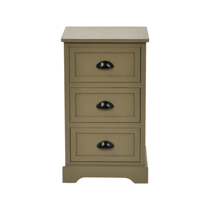 Olive Green Pine Wood 3 Drawer Chest of Drawers with Matt Black Cup Handles Front View | Click Style
