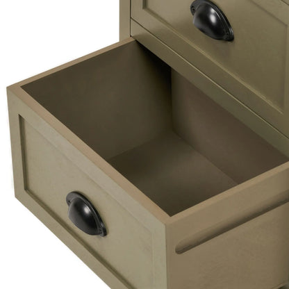 Olive Green Pine Wood 5 Drawer Tall Boy Chest of Drawers Cut Out View Showing Open Drawer Interior and Matt Black Cup Handles | Click Style