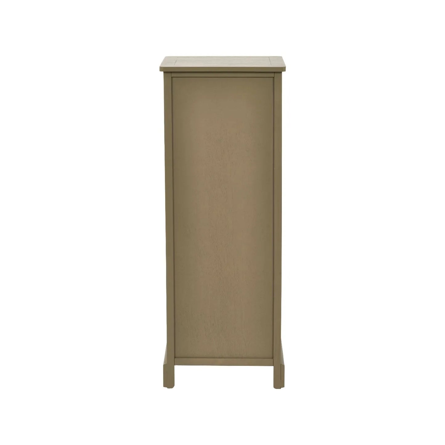 Olive Green Pine Wood 5 Drawer Tall Boy Chest of Drawers Rear View Showing Back Panel Construction | Click Style