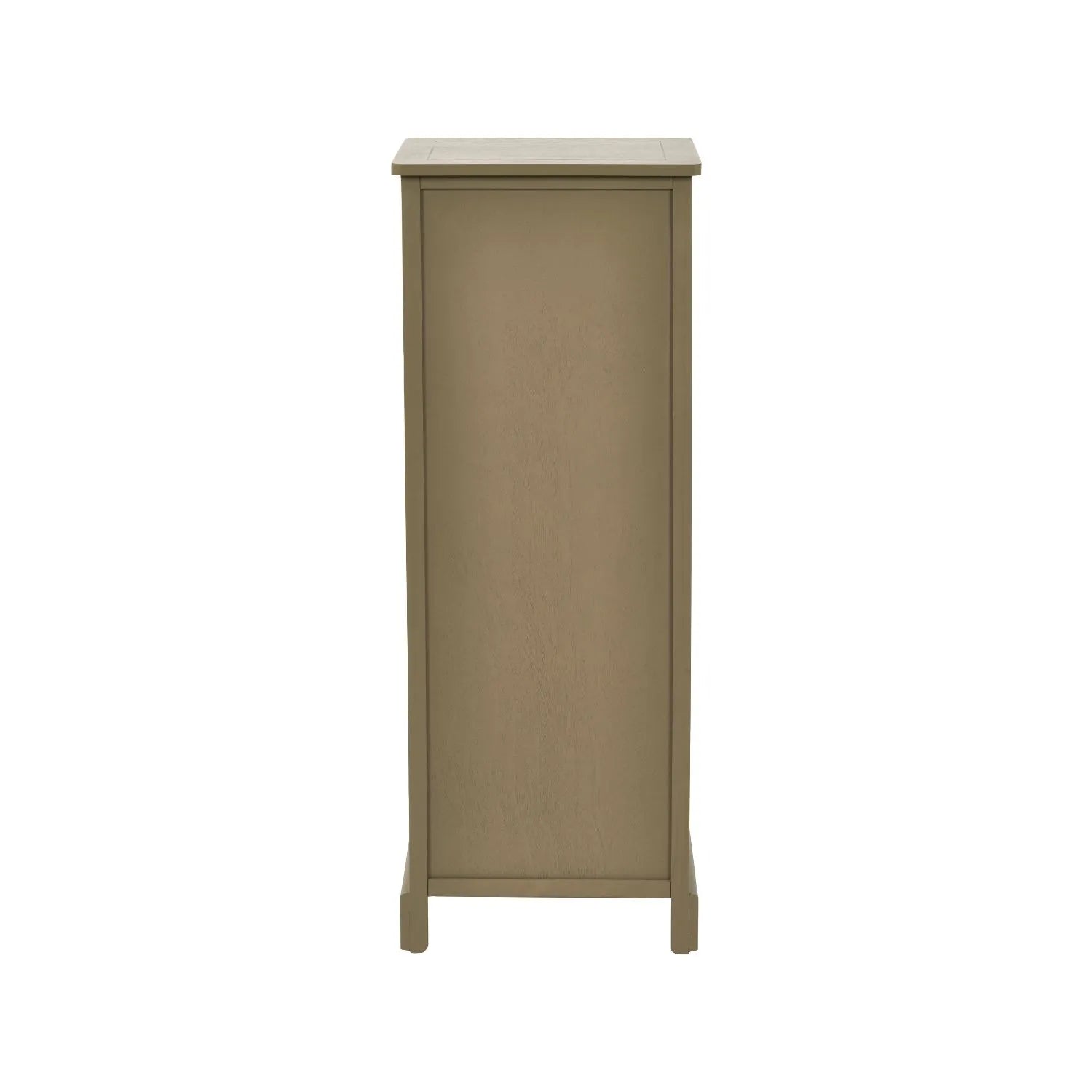 Olive Green Pine Wood 5 Drawer Tall Boy Chest of Drawers Rear View Showing Back Panel Construction | Click Style