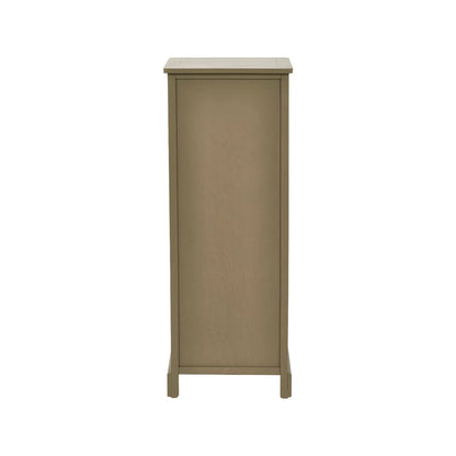 Olive Green Pine Wood 5 Drawer Tall Boy Chest of Drawers Rear View Showing Back Panel Construction | Click Style