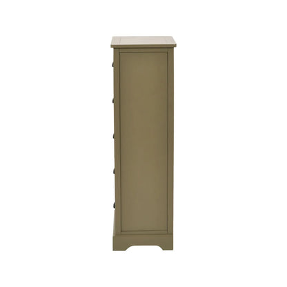 Olive Green Pine Wood 5 Drawer Tall Boy Chest of Drawers Side View Showing Matt Black Cup Handles | Click Style