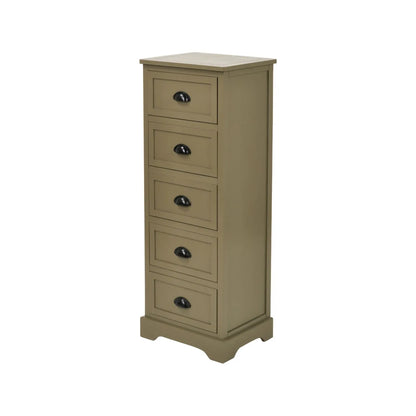 Olive Green Pine Wood 5 Drawer Tall Boy Chest of Drawers with Matt Black Cup Handles Angled Left View | Click Style