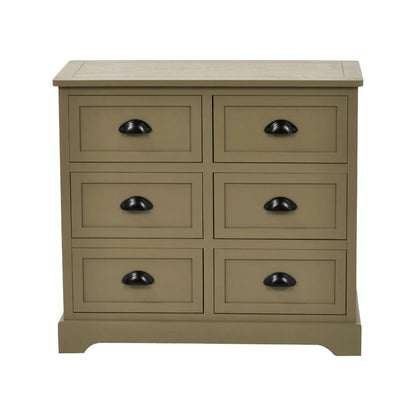 Olive Green Pine Wood 6 Drawer Chest of Drawers with Matt Black Cup Handles 70x76x33cm | Click Style