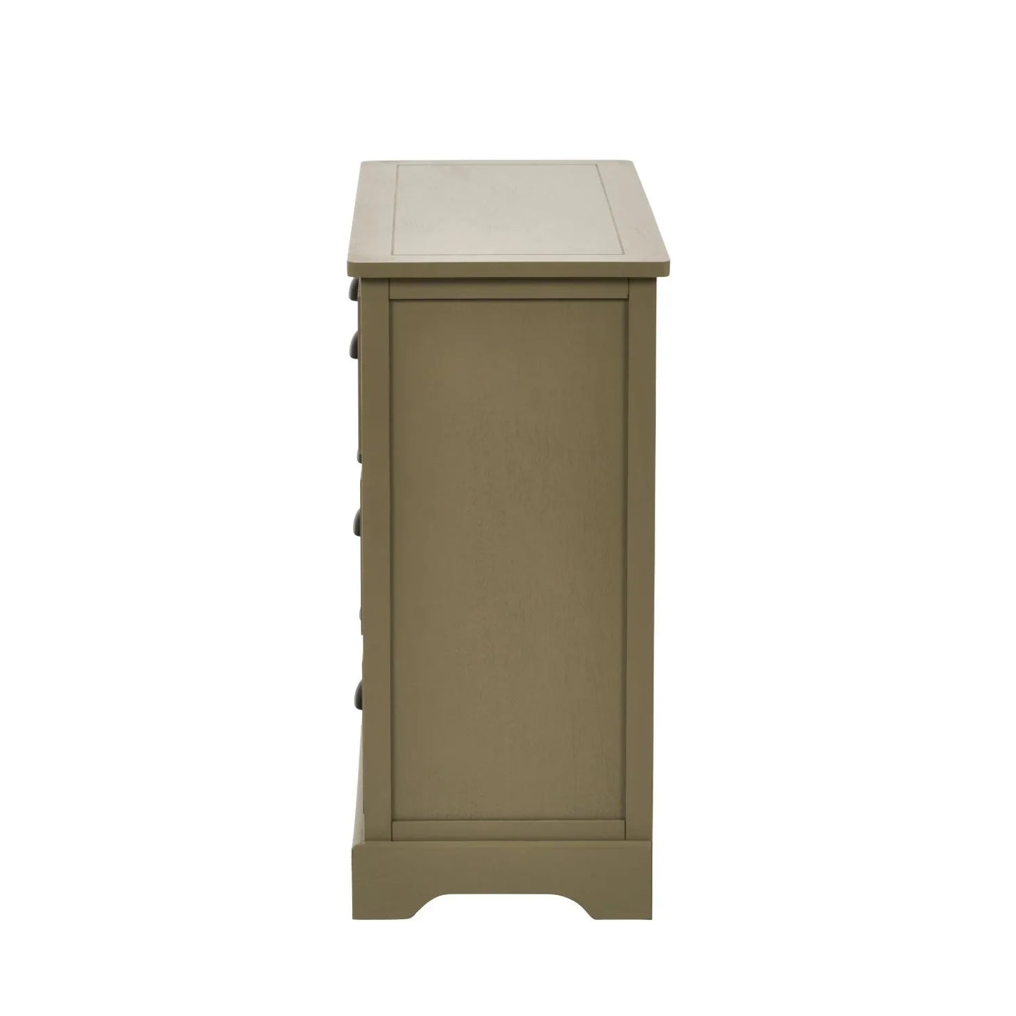 Side View of Olive Green Pine Wood 6 Drawer Chest of Drawers with Matt Black Cup Handles 70x76x33cm | Click Style